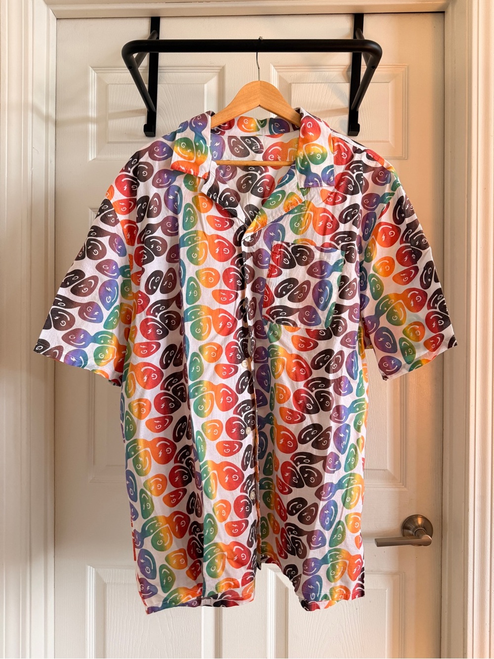 Gilly Hicks Multicolor Smiley Face Short Sleeve Button-Down Shirt